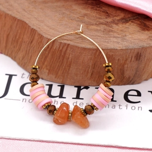 Bohemian gold hoop earrings with handmade semi-precious stones and beaded accents