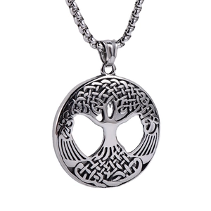 Vintage Viking Tree of Life stainless steel pendant necklace for men with box chain