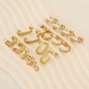 Créoles Plaqué Or 18K Acier Inoxydable Zircon Géométrique Forme C Design U Pour Femmes Bijoux De Luxe Minimalistes