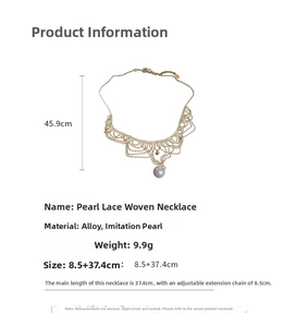 Size specifications for the 12mm pearl lace choker with dimensions and details