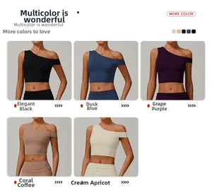 Soutien-gorge de sport asymétrique à une épaule en noir, bleu, violet et marron café