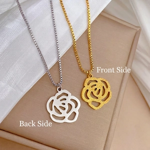 Collier Pendentif Fleur Rose Creuse Acier Titane Givré Chaîne Boîte Bijoux Élégants Minimalistes Pour Femmes