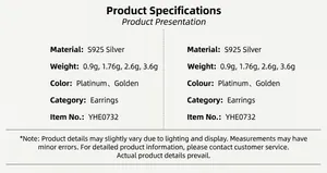 Detailed size and weight chart for S925 sterling silver geometric hoop earrings