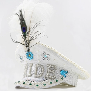 Bride Captain Hat With White Sequins Artificial Pearls Rhinestones And Feathers For Wedding Bachelorette Party Luxury Military Style
