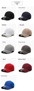 Detail view of the nine color options available for this classic cotton baseball cap model