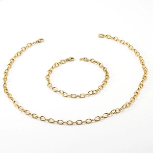Ensemble collier et bracelet en acier inoxydable plaqué or 18 carats avec fermoir