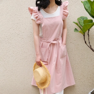Tablier À Bretelles À Volants Coton Lin Imperméable Avec Poches Pour Femmes Cuisine Boulangerie Jardinage Style Japonais