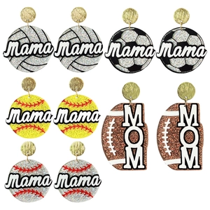 Glitter Acrylic Sports Ball Dangle Earrings Baseball Basketball Football Soccer Mama Mom Mother Day Jewelry Gift For Her