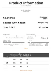 Size chart showing S-L measurements for the 100% cotton pink summer sundress