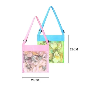 Mesh beach bag for children with pink and blue colors and size dimensions 24x20 cm