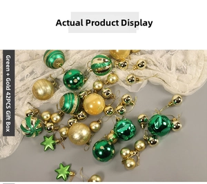 Green and gold 42PCS Christmas ornament set with shiny matte and glitter star-shaped balls