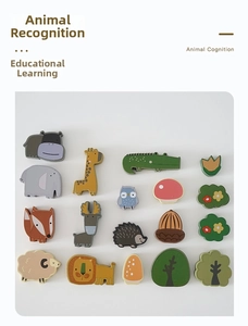 Detailed close-up of colorful wooden animal stacker blocks for early childhood learning