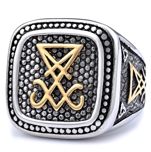 Gothic Sigil of Lucifer stainless steel signet ring with gold and silver finish