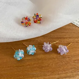 Colorful Crystal Flower Cluster Stud Earrings With 925 Sterling Silver Earring Post Elegant Sweet Jewelry For Women