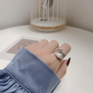 Minimalist S925 sterling silver water drop open ring for women with polished finish