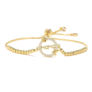 Adjustable gold MAMA bracelet with micro-pave cubic zirconia pendant for Mother's Day