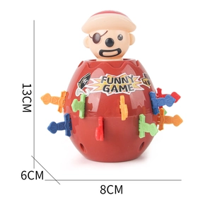 Detailed 13CM pirate barrel toy dimensions showing funny game sword slots and pirate head