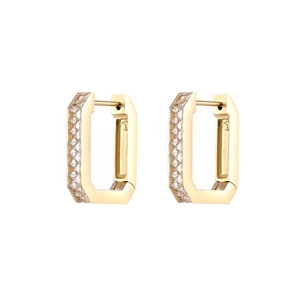Rectangle gold huggie earrings with cubic zirconia inlay for a minimalist luxury look