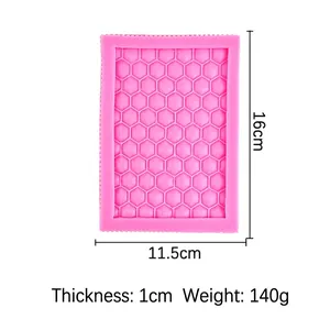 Pink honeycomb silicone mold for DIY cake lace and chocolate, size 16cm x 11.5cm x 1cm