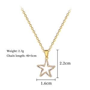 Detail of gold star pendant necklace with cubic zirconia inlay and product dimensions
