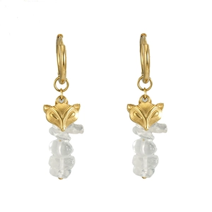 Fashionable gold titanium steel earrings featuring white natural stone and fox pendant