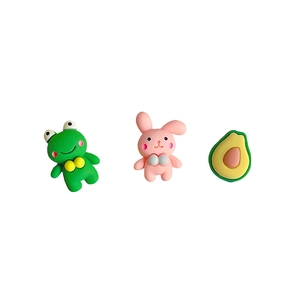 3D cartoon resin charms set including frog, pink rabbit, and avocado for DIY crafts