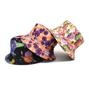 Mushroom Print Bucket Hat Polyester Reversible Sunshade Outdoor Fashion Sun Hat For Women And Men