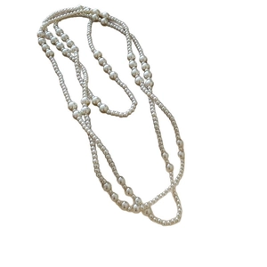 French vintage silver multilayer beaded necklace with irregular pearl accents for women