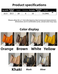 Detailed dimension chart and 7 color options for the stylish PU leather shoulder bag