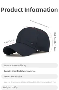 Detailed dimension guide for the navy blue cotton SPORT baseball cap showing size and fit