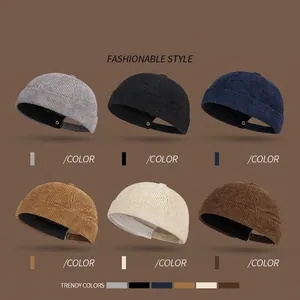 Retro corduroy docker cap in six solid colors with adjustable metal strap back