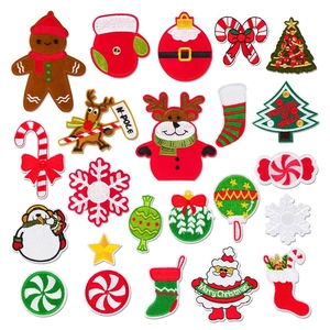 Christmas embroidery patch set featuring Santa, reindeer and snowman for DIY holiday decor