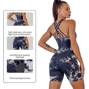 Tuta da yoga tie-dye con schiena incrociata ed effetto modellante per fitness outdoor