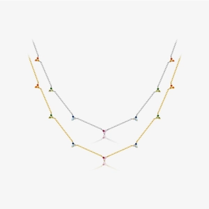 925 Sterling Silver Necklace With Colorful Zircon Multi Stone Cluster Pendants Minimalist Elegant Jewelry For Women