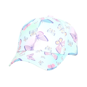 Kids colorful tie-dye baseball cap with butterfly print and breathable cotton sun visor