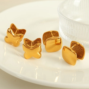 Minimalist Stainless Steel Butterfly Earring And Square Ear Clip 18K Gold Plated INS Fashion Jewelry For Women