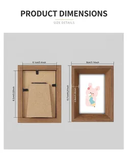 Dimensions détaillées du cadre photo en bois avec mesures de largeur et de taille précises