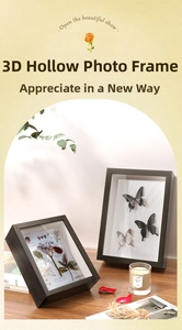 Detail of 3cm hollow shadow box frame in black wood grain for butterfly specimens