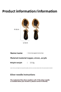 Detailed view of vintage zircon teardrop earrings with dimensions and specifications