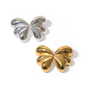 Minimalist 18k gold plated stainless steel triple petal drop earrings in gold and silver