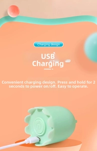 Smart mint green electric cat toy detail with USB charging port and power button