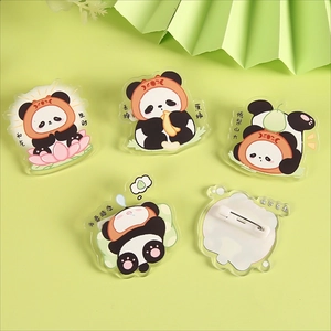 Cartoon panda acrylic brooches set with motivational text and colorful hats