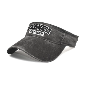 Retro washed charcoal cotton sun visor with vintage Key West embroidery and curved brim
