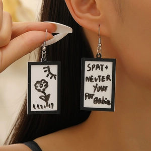 Pendientes rectangulares de acrílico DIY con dibujo de sol y eslogan de protección animal