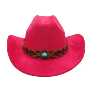 Chapeau De Cowboy Occidental Suédine Large Bord Bande Cuir Tressé Pierre Turquoise Style Ethnique Jazz Hommes Femmes