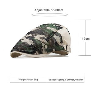 Breathable camo mesh newsboy cap with adjustable strap and 55-60cm circumference