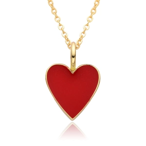 14K gold plated necklace featuring a vibrant red enamel heart pendant and delicate link chain