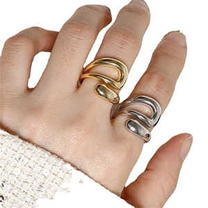 Minimalist S925 sterling silver open rings with hollow teardrop design in gold and silver