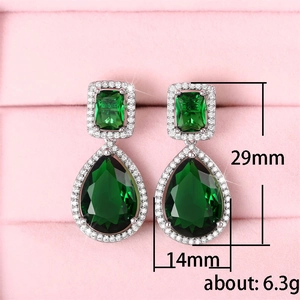 Classic drop earrings with emerald-cut pear-shaped cubic zirconia for evening bridal wear