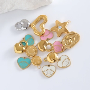 Mix of 18K gold plated stainless steel heart, star and smiley face charms for DIY jewelry